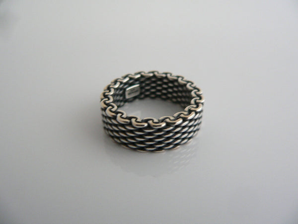 Tiffany & Co Silver Mesh Stacking Ring Band Sz 4.75 Love Gift Oxidized