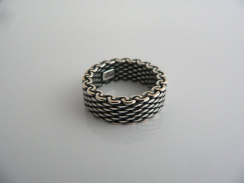 Tiffany & Co Silver Mesh Stacking Ring Band Sz 4.75 Love Gift Oxidized