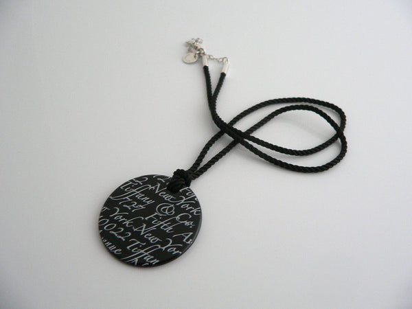 Tiffany & Co Notes Necklace Silver Black Bone Circle Script Pendant Gift Love