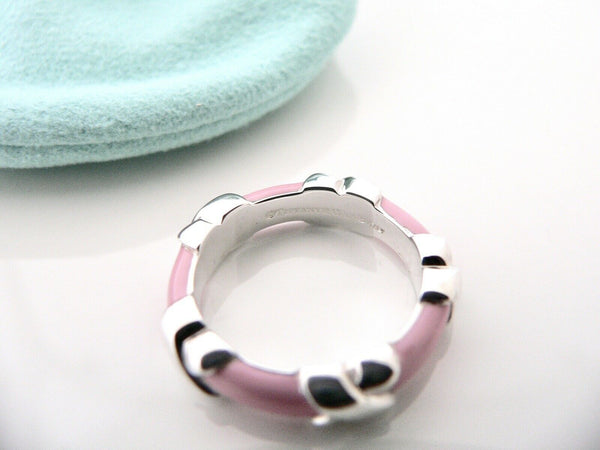 Tiffany & Co Pink Enamel Signature X Ring Band Sz 5.75 Love Gift Pouch T and Co