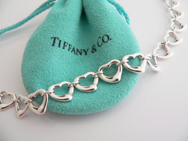 Tiffany & Co Silver Open Heart Link Bracelet Bangle Gift Love Pouch