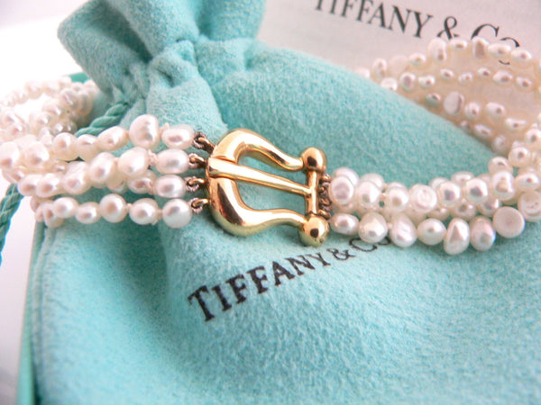 Tiffany & Co 18K Pearl Strand Bracelet Gold Picasso Bangle 8 In Love Gift Pouch
