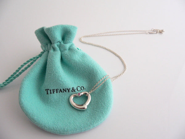Tiffany & Co Peretti Pink Sapphire Open Heart Necklace Pendant 18.5 In Longer