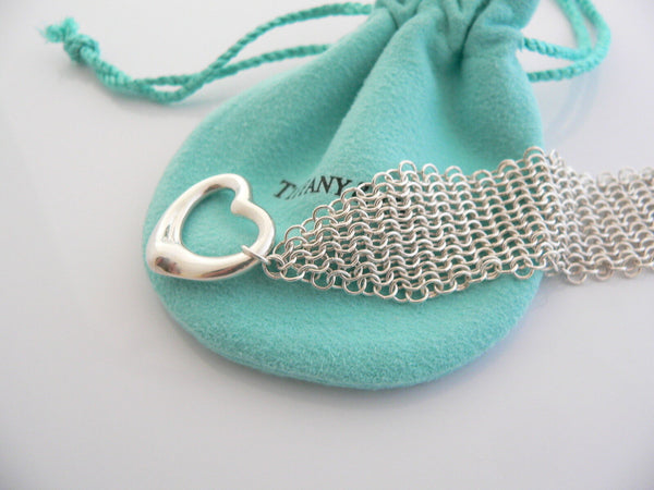 Tiffany & Co Silver Peretti Open Heart Mesh Bracelet Bangle Gift Pouch Love