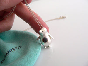 Tiffany & Co Silver Nature Penguin Bird Necklace Pendant Charm 21 In Chain Gift