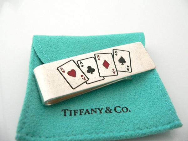 Tiffany & Co Poker Aces Cards Heart Lucky Money Clip Holder Man Cool Gift Pouch