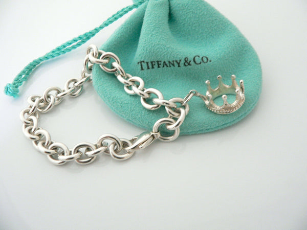 Tiffany & Co Silver Crown Princess Bracelet Charm Attached Gift Pouch Love