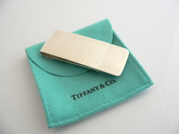 Tiffany & Co Silver Textured Money Clip Holder Rare Gift Pouch Engravable Love