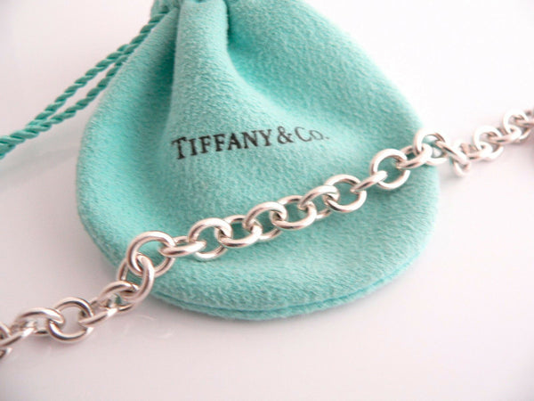 Tiffany & Co Silver Blue Enamel Heart Padlock Charm Bracelet Gift Pouch Love