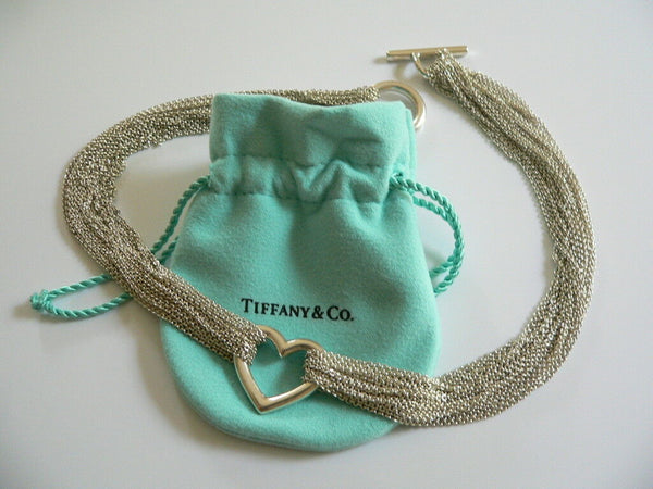 Tiffany & Co Heart Mesh Necklace Pendant Chain Rare Gift Multi Strand Silver