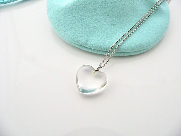 Tiffany & Co Crystal Puff Heart Necklace Pendant Charm Chain Silver Gift Pouch