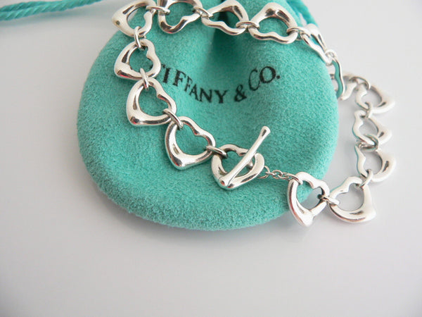 Tiffany & Co Silver Open Heart Link Bracelet Bangle Gift Love Pouch