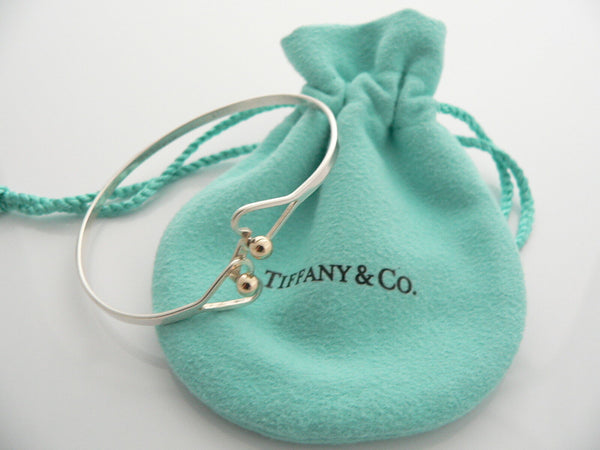Tiffany & Co Silver 18K Gold Heart Bangle Love Hook Bracelet Love Gift Pouch Art