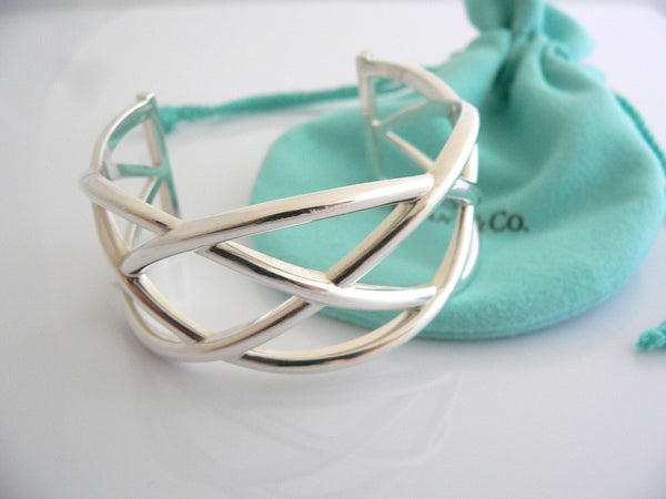 Tiffany & Co Wide Knot Cuff Bangle Bracelet Gift Pouch Love Silver Weave Art
