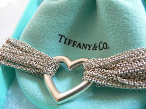 Tiffany & Co Heart Mesh Necklace Pendant Chain Rare Gift Multi Strand Silver