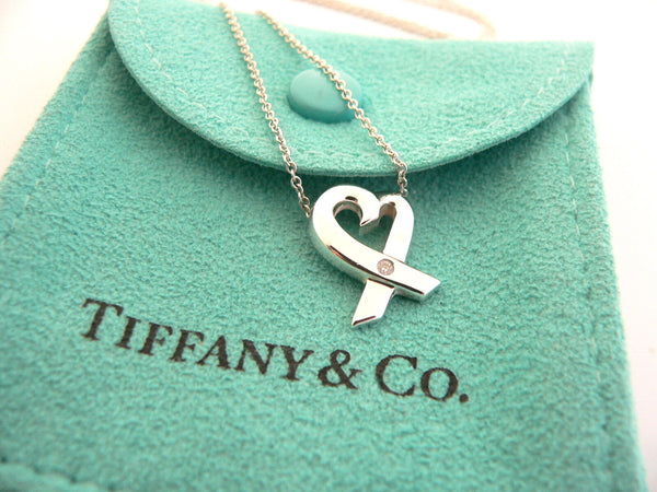 Tiffany & Co Silver Diamond Loving Heart Necklace Pendant Gift Pouch Love