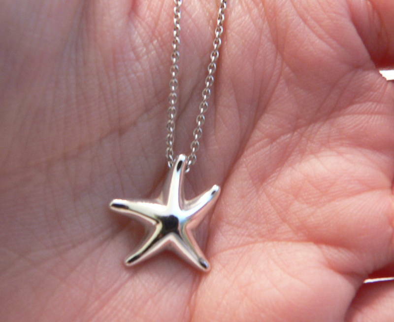 Tiffany & Co Peretti Silver Starfish Star Fish Necklace Pendant Charm Chain Gift