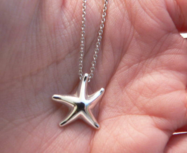 Tiffany & Co Peretti Silver Starfish Star Fish Necklace Pendant Charm Chain Gift