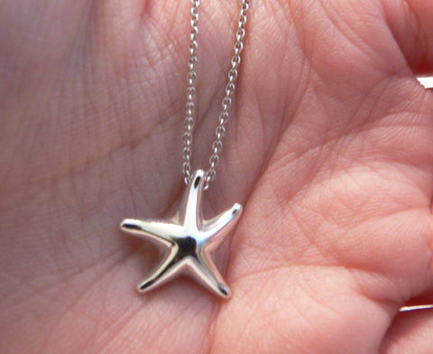 Tiffany & Co Peretti Silver Starfish Star Fish Necklace Pendant Charm Chain Gift