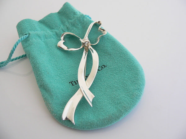 Tiffany & Co Silver Large Ribbon Bow Brooch Pin Rare Love Gift Pouch