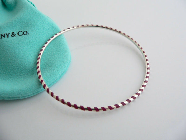 Tiffany & Co Silver Palina Red Enamel Stripe Bangle Bracelet Gift Pouch Love