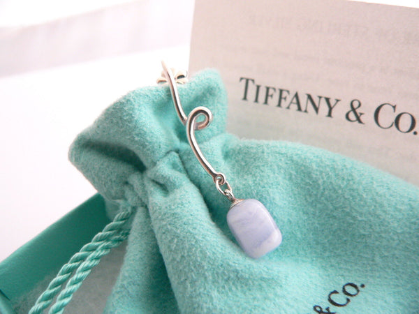 Tiffany & Co Silver Blue Chalcedony Twist Dangling Dangle Earrings Rare Gift