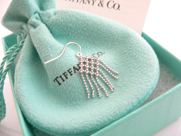 Tiffany & Co 18K Gold Fringe Flower Bead Dangling Dangle Earrings Gift Pouch Box