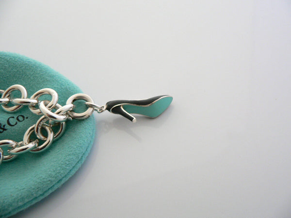 Tiffany & Co Silver Enamel Shoe Bracelet Bangle Charm Pendant Gift Pouch Clasp