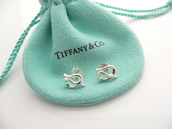 Tiffany & Co Silver Open Wave Earrings Studs Sea Lover Gift Pouch Peretti