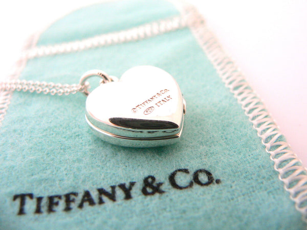 Tiffany & Co Silver Heart Locket Necklace Pendant Charm Chain Gift Pouch Love