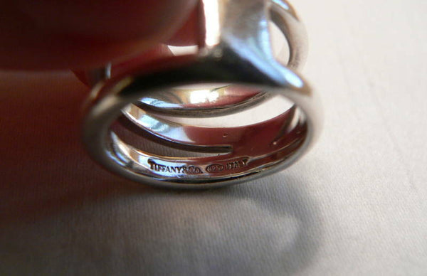 Tiffany & Co Silver Wide Diagonal Ring Band Sz 6.25 Rare Gift love Statement