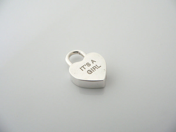 Tiffany & Co Silver It's A Girl Heart Padlock Pendant Charm Gift Love Rare