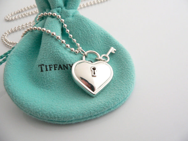 Tiffany & Co Large Heart Key Necklace Pendant Charm 34 In Chain Gift Love Pouch
