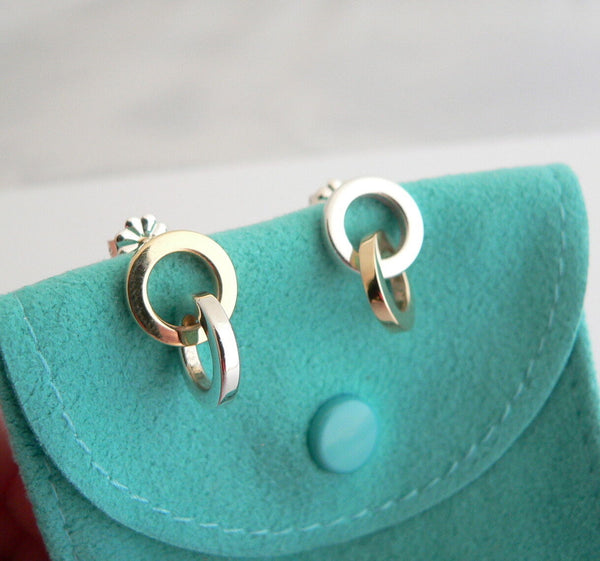 Tiffany & Co Silver 18K Gold Circles Dangling Dangle Earrings Gift Pouch Love