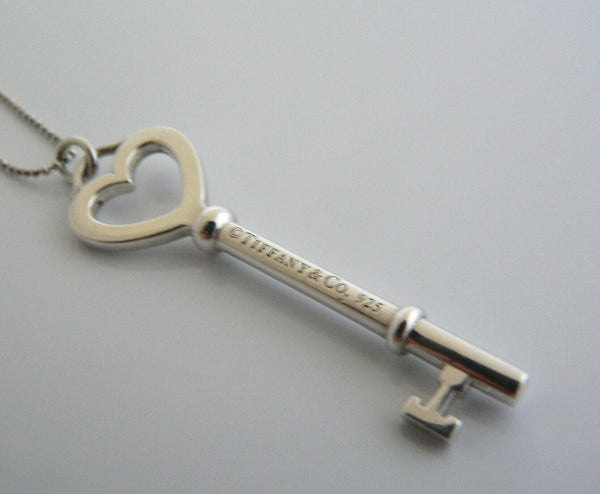 Tiffany Co Silver Large Heart Key Necklace Pendant Charm Bead Chain Gift Love