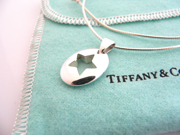 Tiffany & Co Silver Stencil Star Necklace Pendant Charm Chain Gift Pouch Love