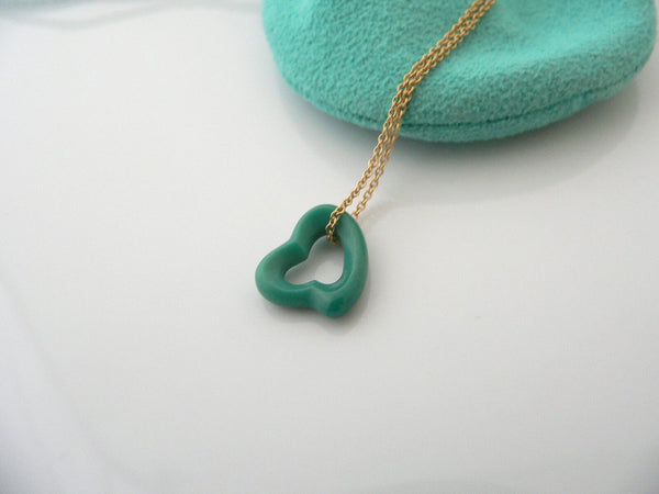 Tiffany & Co 18K Gold Turquoise Heart Necklace Gemstone Pendant Gift Pouch Love