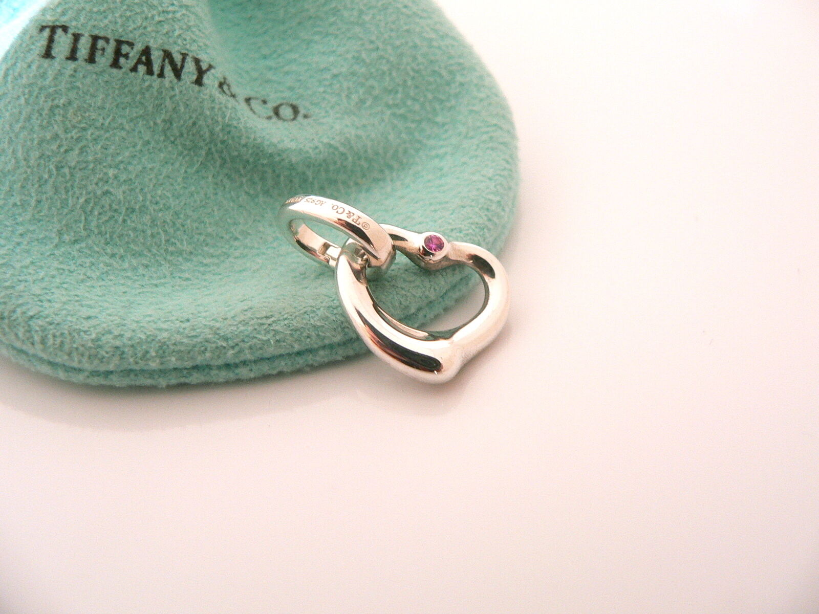 Tiffany & Co Silver Peretti Pink Sapphire Heart Charm Clasp 4 Necklace Bracelet