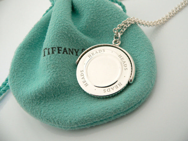 Tiffany & Co Heads Tails Necklace Coin Flip  Pendant Charm Chain Love Gift Pouch