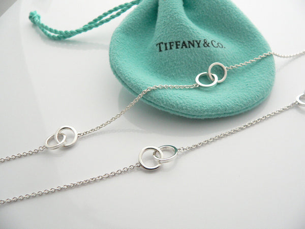 Tiffany & Co Silver 1837 Interlocking Circles Necklace Chain Gift Pouch Love Art