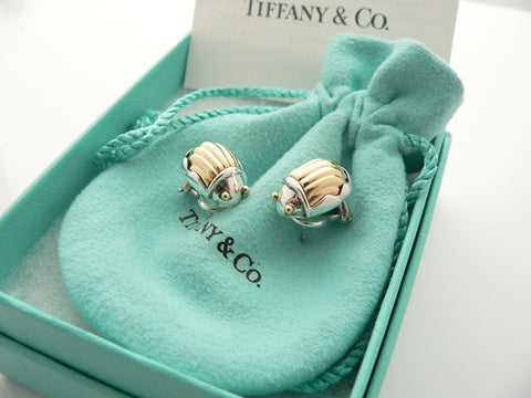 Tiffany & Co Scarab Earrings Silver 18K Gold Bug Beetle Love Gift Pouch Box Art