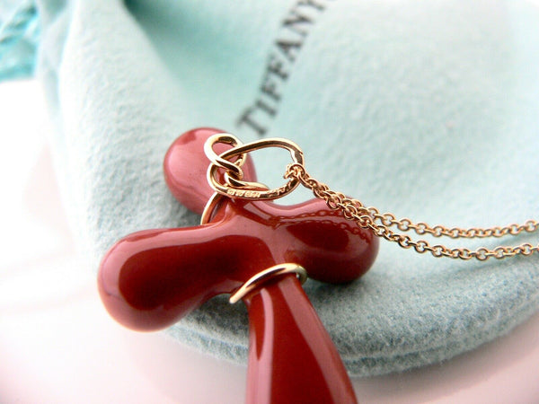 Tiffany & Co 18K Gold Jasper Cross Gemstone Necklace Pendant Gift Pouch Love Art