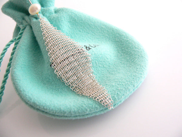 Tiffany & Co Silver Large 3 Inch Pearl Mesh Drop Dangling Dangle Earrings Gift