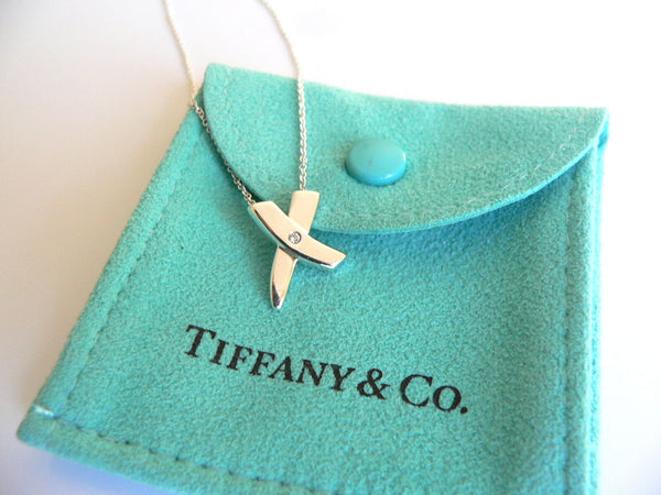 Tiffany & Co Diamond Kiss Necklace Picasso X Pendant Charm 17 In Love Gift Pouch