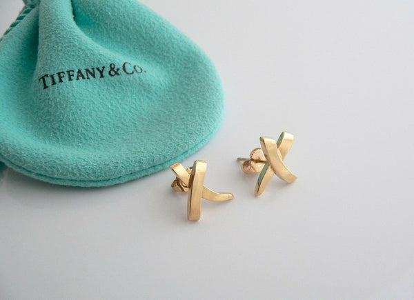 Tiffany & Co Picasso 18K Gold Medium X Kiss Earrings Studs Rare Gift Pouch Love
