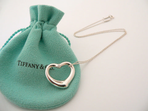 Tiffany & Co  Peretti Diamond Open Heart Necklace Pendant Charm Gift Love Pouch