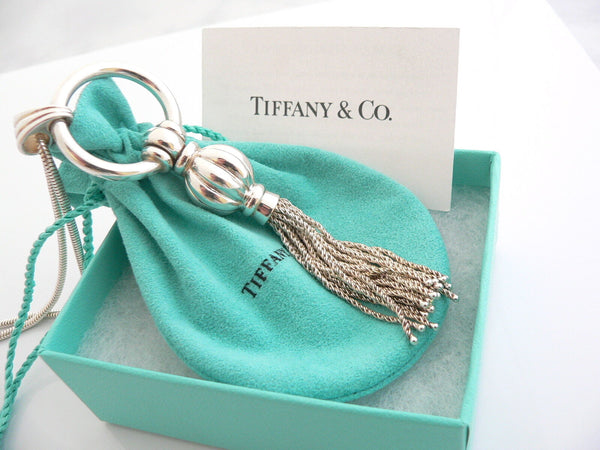 Tiffany & Co Silver Tassel Dangle Dangling Necklace Pendant 23.9 In Chain Gift