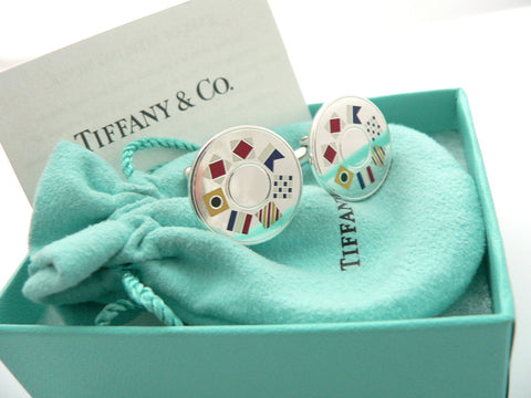 Tiffany & Co Silver Enamel Nautical Flags Cuff Link Cufflink Love Gift Sea Boat