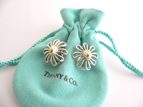 Tiffany & Co Picasso Large 18K Gold Silver Daisy Flower Earrings Studs Gift Love