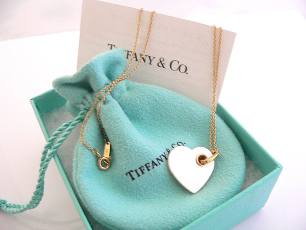 Tiffany & Co 18K Gold Mother of Pearl Heart Necklace Pendant Charm Gift Love